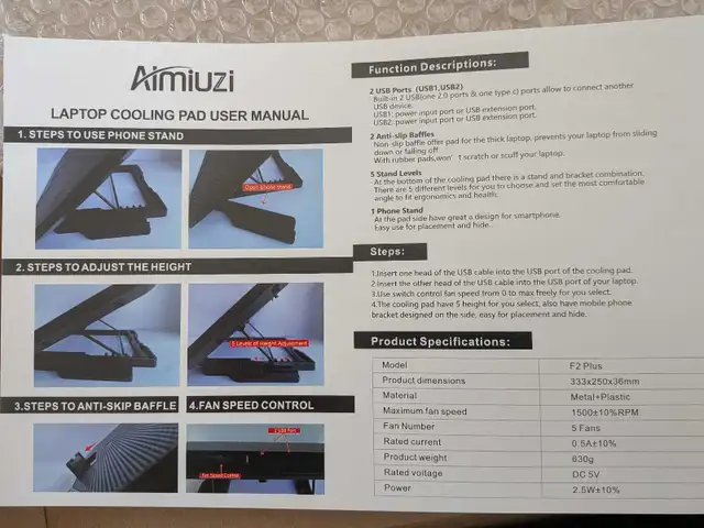 AIMIUZI F2 Plus Laptop Cooling Pad in Laptop Accessories in Markham / York Region - Image 9