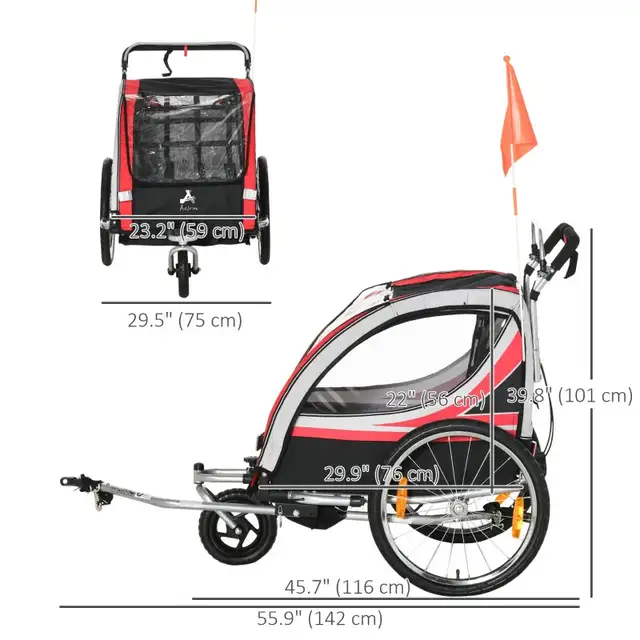2-in-1 Double Baby Jogging Stroller, Bike Trailer for Kids in Strollers, Carriers & Car Seats in Markham / York Region - Image 4