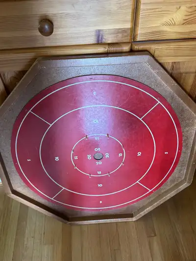 Get ready for some old-school fun with this vintage Crokinole board! It's a fantastic octagon-shaped...