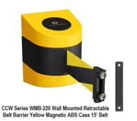 Wall Mounted Retractable 15’ Belt Barrier Yellow Magnetic Case