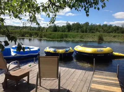 Sea Doo brand water trampoline, 9 feet wide with a centre bounce deck. It comes with a ladder attach...