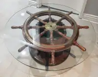 Nautical Ships Wheel Coffee Table with Brass Trim