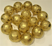 15 SLOVAKIAN GOLD SPONGED GLASS HANGING ORNAMENTS, NOT USED