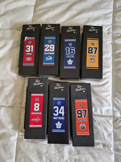 7 NHL Time Hortons NHL Locker and Hockey Stick collections. Fantastic condition (Sticker is slightly...