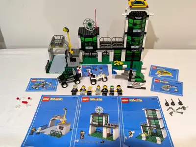 6 classic Lego sets. #6354 – Pursuit Squad (1990). Helicopter, truck, boat, motorcycle, and 3 mini f...