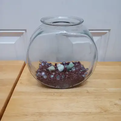 Small Glass Bowl with Burgundy Gravel ~for Aquatic Plants, View more