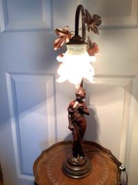 Art Deco Bronzed Figural Lamp Tiered Frosted Tulip Glass Shade