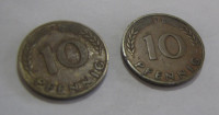 2 pièces de monnaie 1949-D Allemagne (Coin) 10 Pfenig Deutscher