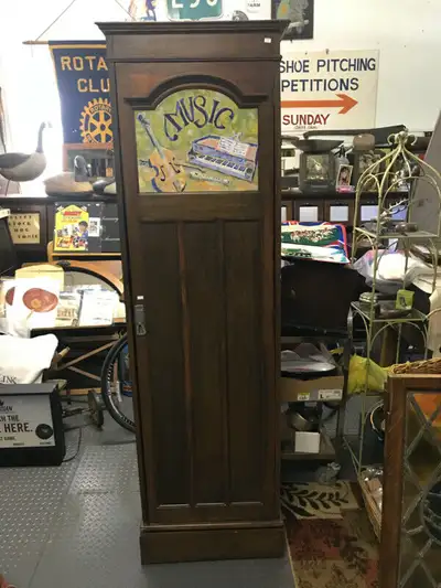 ANTIQUE STUNNING 75" TALL MUSIC CABINET 13 INTERNAL SHELVES BASE, View more