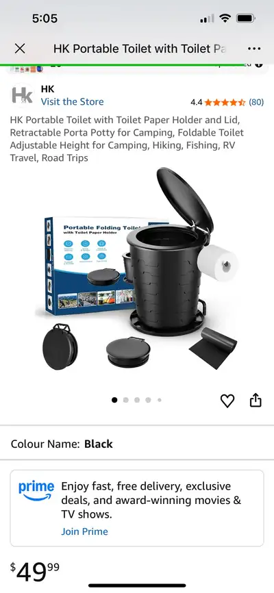 Portable Toilet with Toilet Paper Holder and Lid, Retractable Porta Potty for Camping, Foldable Toil...