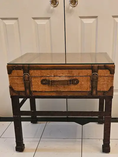 STILES BROTHERS STYLE SAFARI WICKER SIDE TABLE WITH DRAWER, View more