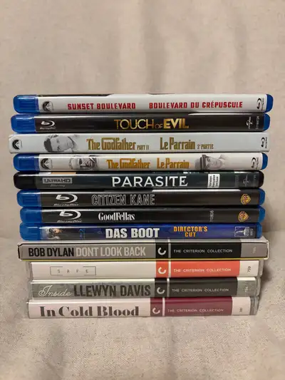 In Cold Blood (sealed) - $35 Inside Llewyn Davis - $25 Dont Look Back - $25 Safe - $25 Das Boot - $3...