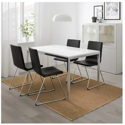 TORSBY dining table, chrome plate white glass 53"x 33.5", View more