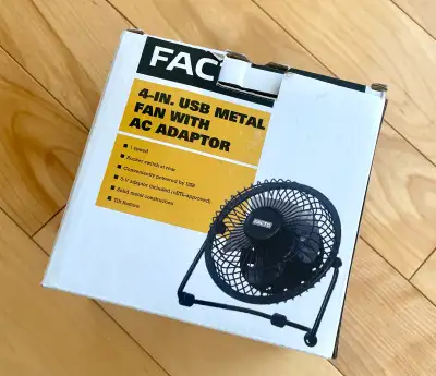 FACTO 4-Inch USB Metal Fan with AC Adaptor Brand New In Box! Miniature!