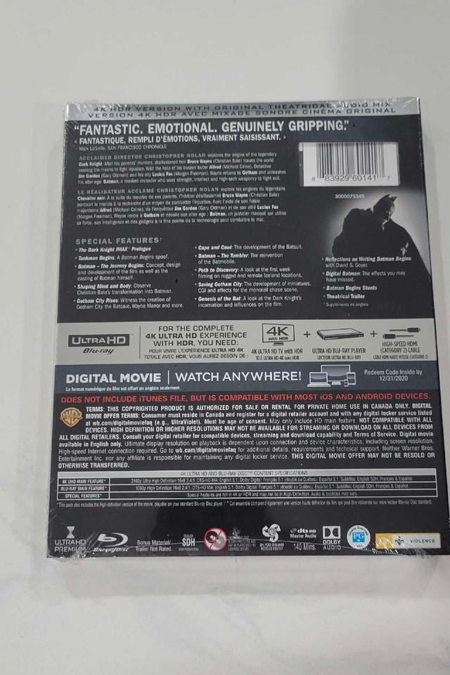 Batman Begins 4K + Blu Ray  in CDs, DVDs & Blu-ray in Mississauga / Peel Region - Image 2