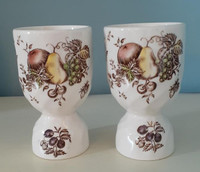 Pair of vintage Johnson Bros double egg cups with fruit design