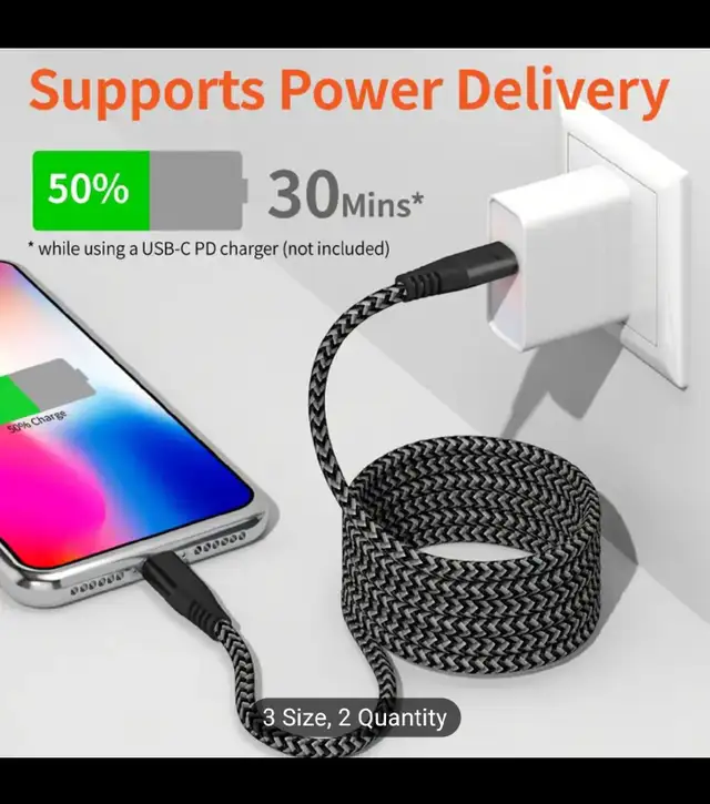 2m USB C to Lightning Fast Charge Fast Data Cable, MFI Certified in Cell Phone Accessories in Markham / York Region - Image 3