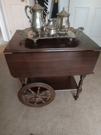 Antique Tea Wagon  Silver Tea Coffee set