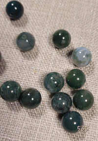 Ens. de 12 packs agate mousse 10mm. Natural moss agate beads.
