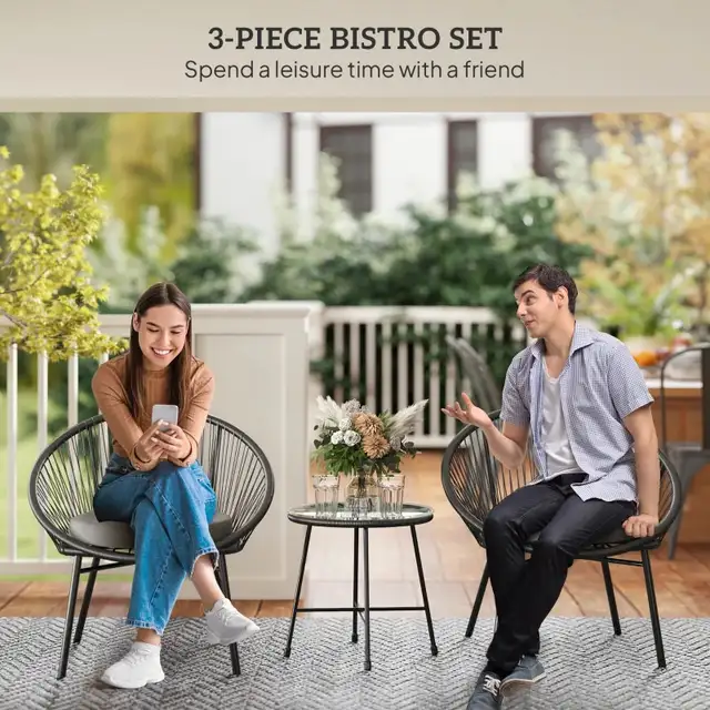  3 Piece Wicker Patio Furniture Set with Soft Seat Cushions, Tem in Patio & Garden Furniture in Markham / York Region - Image 2