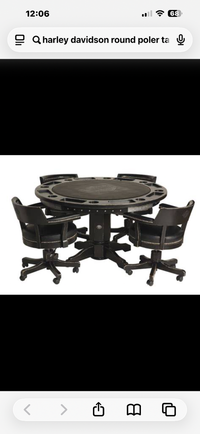 2 sided Harley Davidson poker table and 4 leather Harley rolling chairs