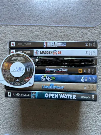 6 games and 1 movie Games: NBA 08 Madden 08 Midnight Club L.A. Remix Sims 2 Little Big Planet Star W...