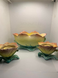 Two Candle Holders and Dish - Floral - Enterprise Exclusive