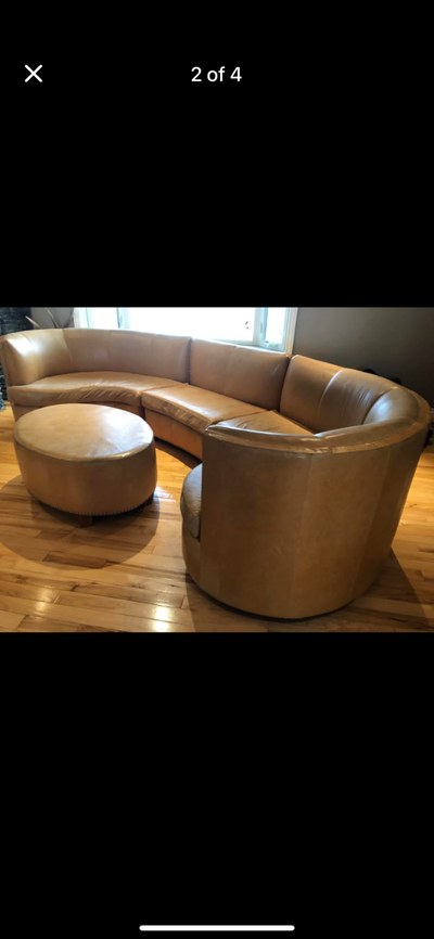 Custom made  Italian Leather Sectional with Ottoman-Carmel, View more