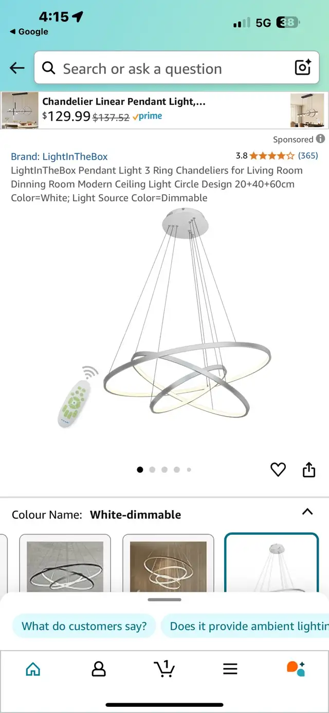 Pendant Light 3 Ring Chandeliers in Indoor Lighting & Fans in Hamilton - Image 2