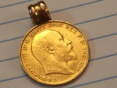 Yellow gold pendant . Real gold coin 22k ...1908, View more