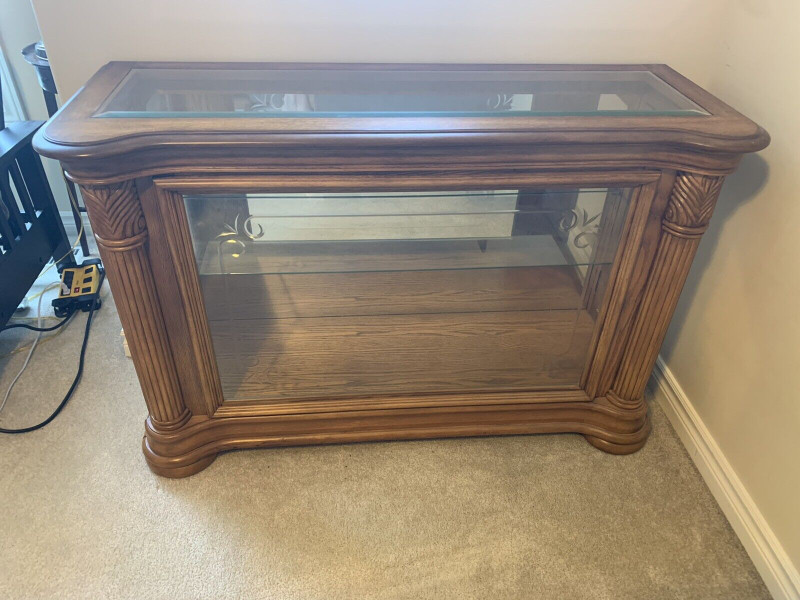 New high end ornate wood & beveled glass display case Hutches