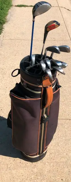 Mixed set of 11 right handed golf clubs in a bag, View more