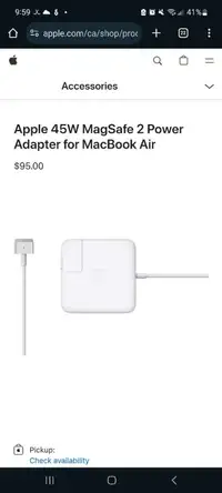 Barely Used Apple 45W Magsafe 2 Power Adapter