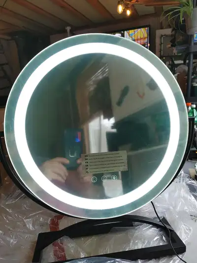 LED Vanity Makeup Mirror – New – $40 Each Brand new 16” round LED makeup mirror with metal stand. ✔...