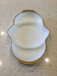 Fire King Milk Glass Divided Tray w/Gold Gilding