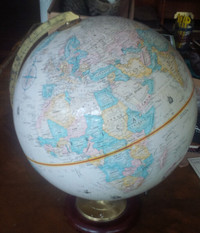 Globemaster, 12" Diameter Globe, Replogle, on Wood/Brass Stand