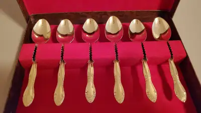 Vintage Prestige Cutlery 24 Karat Gold Plate Coffee Spoons 1975, View more