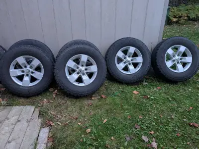 Wheels and tires off a 2020 Ram Classic 1500 complete with sensors. Tires are Yokohama Geolander A/T...