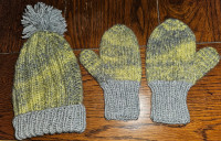 Children homemade hat and lined mittens 