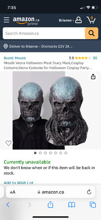Vecna costume mask from stranger things