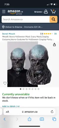 Vecna costume mask from stranger things