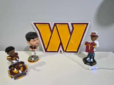 Washington Commanders LED Neon Team Logo Sign and NFL Bobbleheads. Selling as a set.