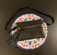 Roots Black Leather Purse - Anna Clutch Tribe