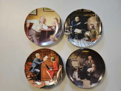 4 Norman Rockwell Plates Group Three Grandpa's Treasure Chest The Professor The Veteran Best Friends...
