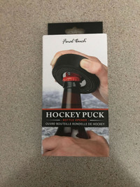 New , Hockey Puck Bottle Opener/Coaster-Real Puck
