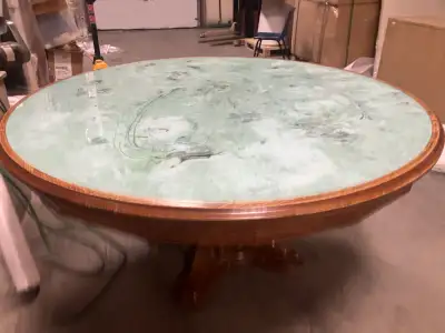 62” Oak Glass Top Dining Table, View more