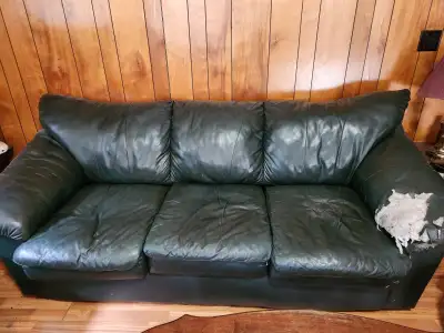 Free dark green leather couch (about 7 feet long), View more