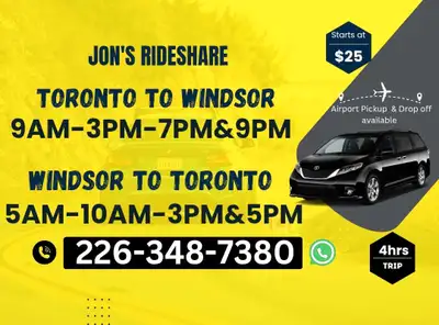 9AM -3PM-7PM- 9PM 》 TORONTO TO WINDSOR/ TOMORROW  // DAILY , View more