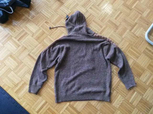Men's Large Brown Knitted Hoodie Sweater with Unique Zipper62863729355523124