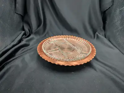 Vintage Fantasy Copper Serving Tray w/Glass Relish Plate, View more